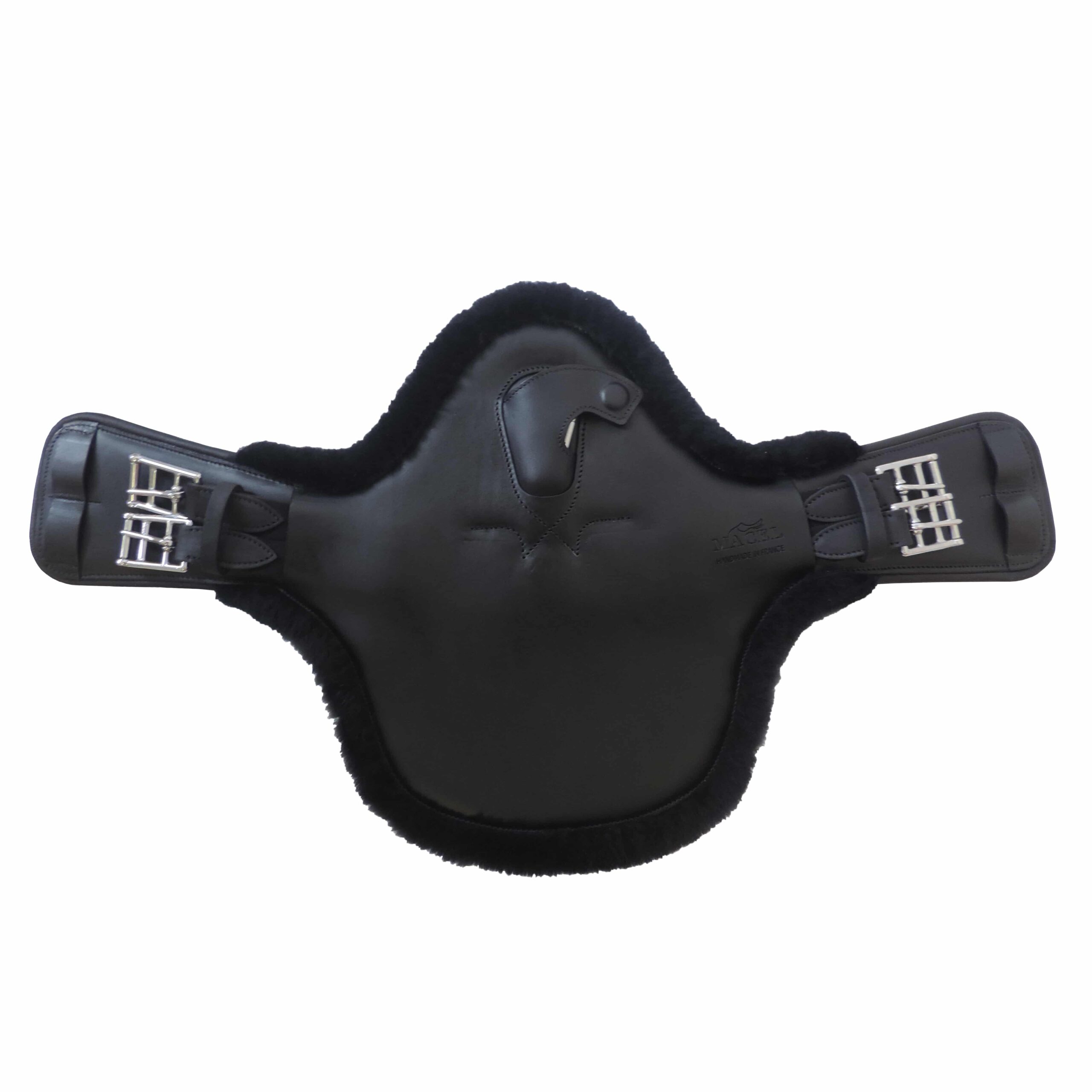 Short belly guard leather girth with sheepskin lining